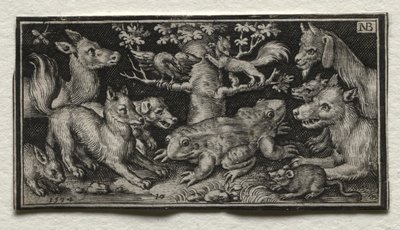 Zweiköpfiger Frosch umgeben von Tieren, 1594 von Nicolaes de Bruyn