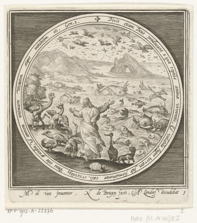 Fünfter Tag der Schöpfung: Gott erschafft Fische und Vögel (Von der Schöpfung bis zur Vertreibung aus dem Paradies) von Nicolaes de Bruyn