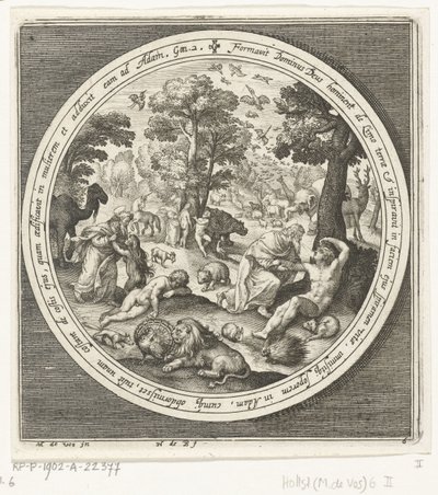 Sechster Tag der Schöpfung: Gott erschafft die Tiere und Adam und Eva (Von der Schöpfung bis zur Vertreibung aus dem Paradies, Serie) von Nicolaes de Bruyn