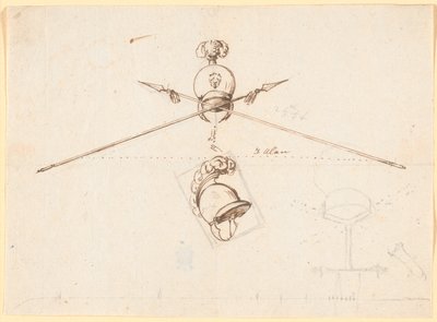 Dekorativer Entwurf. Ein Helm und zwei gekreuzte Speere u.a. von Nicolai Abildgaard