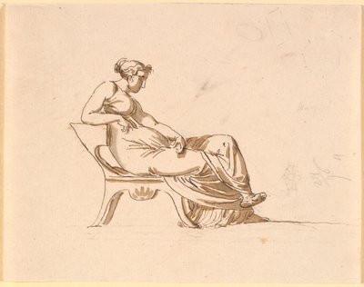 Eine schwangere Frau, sitzend im Profil nach rechts, auf einem antik geformten Stuhl von Nicolai Abildgaard