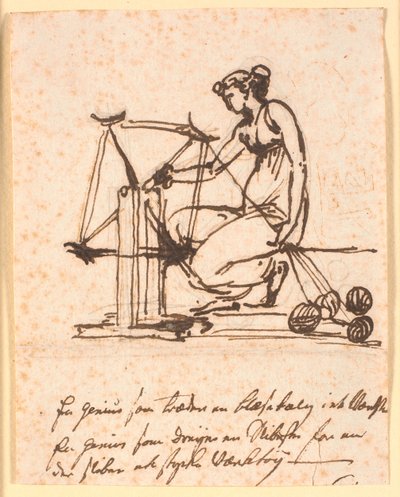 Eine Frau, die Garn auf einer Spindel spinnt von Nicolai Abildgaard
