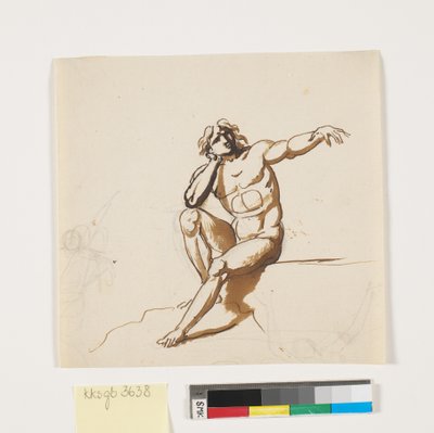 Ein sitzender nackter Mann mit ausgestrecktem linken Arm von Nicolai Abildgaard