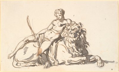 Eine schwarze Frau, die auf einem Löwen ruht. Allegorie auf Afrika von Nicolai Abildgaard