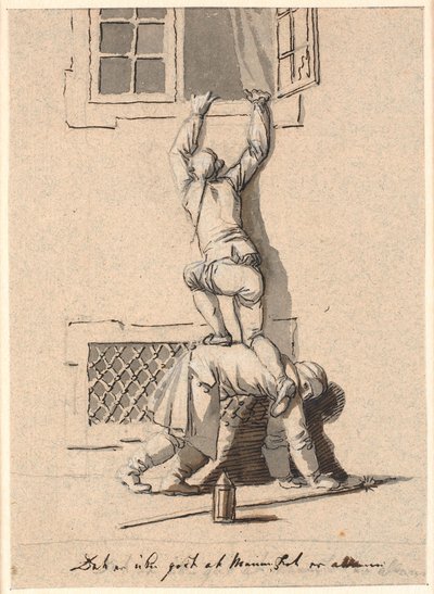 Ein Wächter hilft einem Herrn durch ein Fenster von Nicolai Abildgaard
