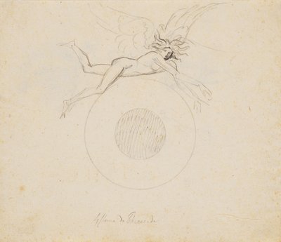 Ein geflügeltes Genie, schwebend über einer Kugel, angedeutet mit ein paar Kreisbögen von Nicolai Abildgaard