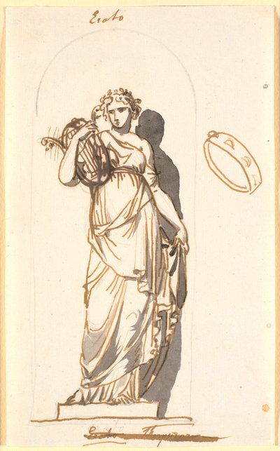 Erato, Muse der Liebesdichtung, als Statue in einer Nische von Nicolai Abildgaard