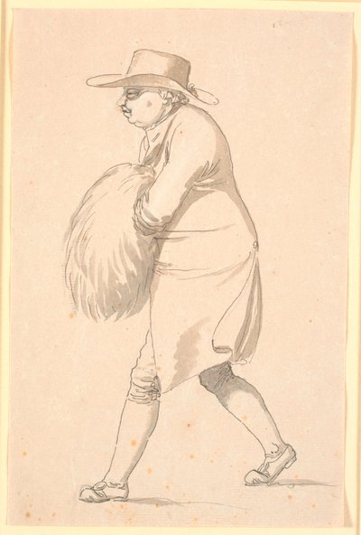 Karikatur, möglicherweise von Professor Münter, nach links gehend, mit den Händen in einem Muff von Nicolai Abildgaard