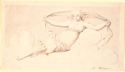Die Nacht, eine ruhende Frauenfigur. Ausgeführt als Grisaille. Gleiche Komposition wie Td 542,38 jedoch ohne Flügel und mit offenem Haar von Nicolai Abildgaard
