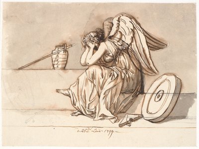 Nemesis bedeckt ihre Augen in Trauer. Allegorie auf P.A. Heibergs Verbannung von Nicolai Abildgaard