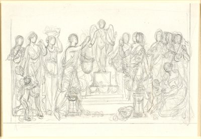 Opfergabe an Amor. Der geflügelte Amor auf einem Sockel, umgeben von zahlreichen Figuren von Nicolai Abildgaard