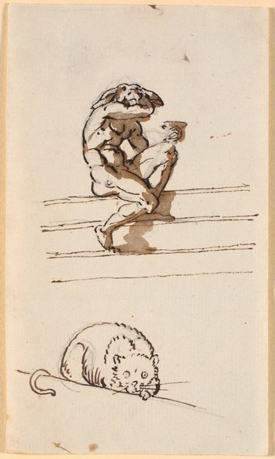 Studie von Lucius mit Eselkopf. Unten Studie zur Katze in Simo vertraut sich Sosia an von Nicolai Abildgaard