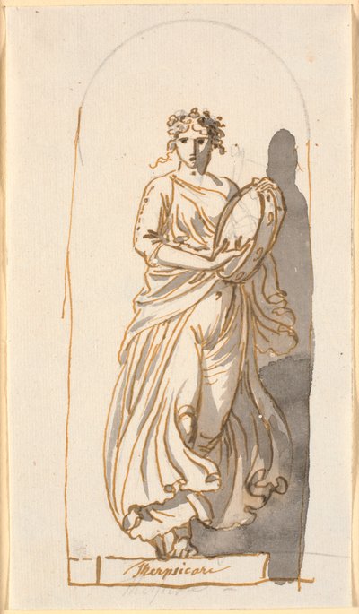 Terpsichore, Muse des Tanzes, als Statue in einer Nische von Nicolai Abildgaard