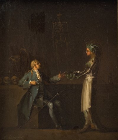 Die Frau des Arztes enthüllt die Absicht ihres Mannes, Niels Klim zu sezieren von Nicolai Abildgaard