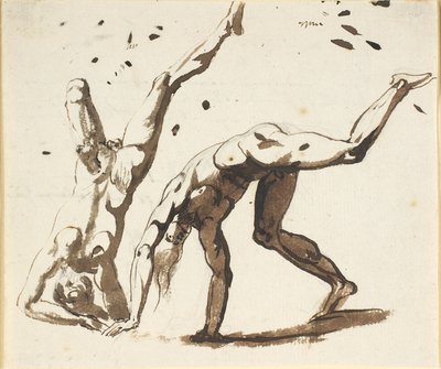 Zwei nackte Männer, die Purzelbäume schlagen, auf dem Kopf stehen oder ähnliches von Nicolai Abildgaard