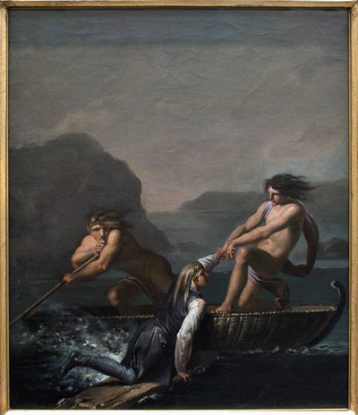 Das Schiffswrack Niels Klim wird von zwei Quamiten gerettet. Auszug aus Die unterirdische Reise von Niels Klim von Nicolai Abraham Abildgaard