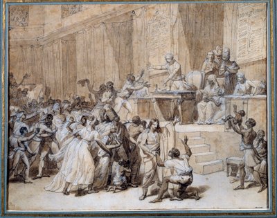 Französische Revolution: Der Nationalkonvent beschließt die Abschaffung der Sklaverei in den Kolonien am 4.02.1794 (16 Pluviose An II) in Paris. Tuschzeichnung von Nicolas Andre Monsiau (1754-1837) von Nicolas Andre Monsiau