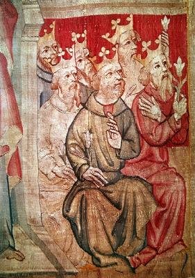 Detail von Christus auf dem Thron mit den apokalyptischen Tieren und den vierundzwanzig Ältesten, Nr. 4 aus der Apokalypse von Angers (Detail) von Nicolas Bataille