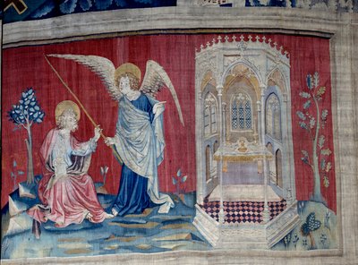 Wandteppich der Offenbarung, Nr. 27: Heiliger Johannes und der Engel. Wandteppich von Nicolas Bataille von Nicolas Bataille