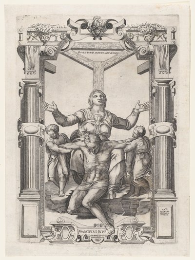 Pietà mit Engeln vor dem Kreuz, 1547 von Nicolas Beatrizet