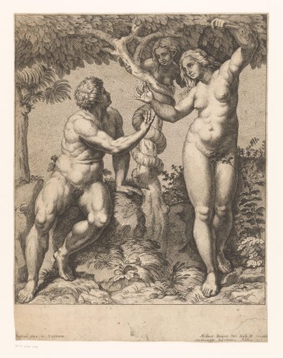 Adam und Eva von der Schlange verführt von Nicolas Bocquet
