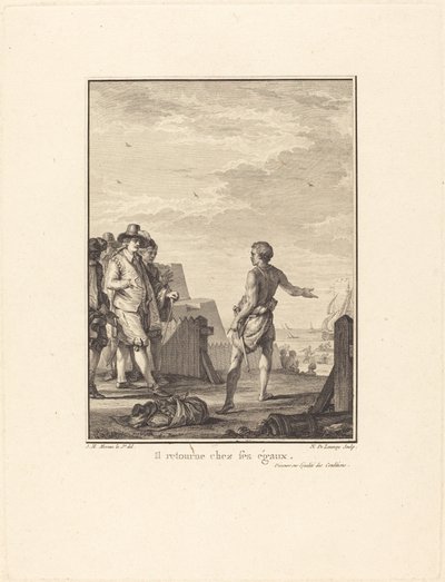 Diskurs über die Gleichheit der Bedingungen: Er kehrt zu seinen Gleichen zurück von Nicolas Delaunay after Jean Michel Moreau