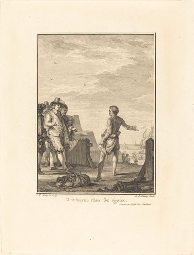 Diskurs über die Gleichheit der Bedingungen: Er kehrt zu seinen Gleichen zurück von Nicolas Delaunay after Jean Michel Moreau