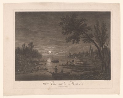 Nächtliche Sicht auf die Maas mit Fischern von Nicolas Dufour