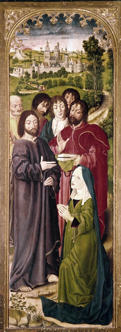 Die Auferweckung des Lazarus: Martha vor Christus (Detail des linken Panels) von Nicolas Froment