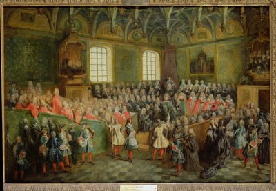 Bett der Gerechtigkeit im Parlament bei der Volljährigkeit von Ludwig XV. (1710-74), 22. Februar 1723 von Nicolas Lancret