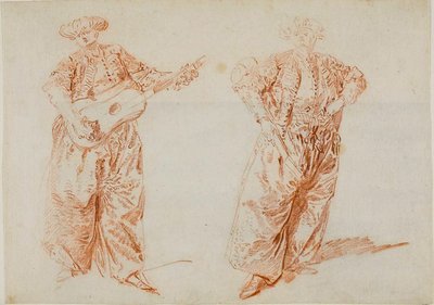 Zwei Studien eines Gitarrenspielers in türkischer Tracht von Nicolas Lancret