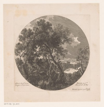 Landschaft mit Bäumen und zwei Hirten bei einer Herde von Nicolas Perelle