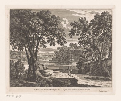 Landschaft mit Fluss und Spaziergängern von Nicolas Perelle