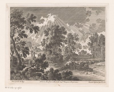 Sonnige Landschaft mit Haus am Fluss von Nicolas Perelle