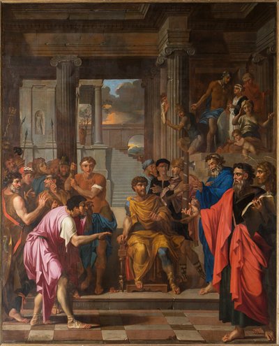 Der heilige Paulus blendet den falschen Propheten Bar-Jesus und bekehrt den Prokonsul Sergius von Nicolas Pierre Loir