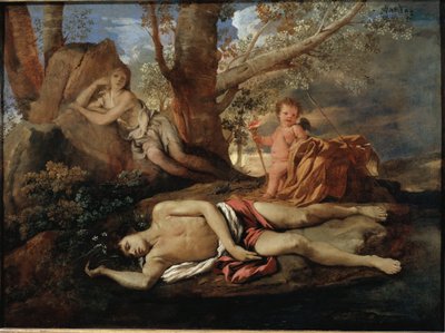 Echo und Narziss, Illustration zur Legende, die Ovid in „Metamorphosen“ inspirierte, Gemälde von Nicolas Poussin von Nicolas Poussin