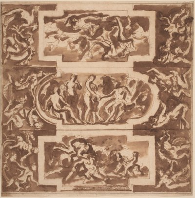 Modello für eine Decke: Diana und der tote Endymion, das Urteil des Paris und der Tod des Adonis von Nicolas Poussin