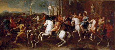 Die Jagd des Meleager. Helden der griechischen Mythologie, berühmt während der Jagd auf den Eber von Kalydon. Gemälde von Nicolas Poussin von Nicolas Poussin