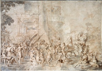 Der Triumph Davids, der den Kopf Goliaths zurückbringt, Zeichnung von Nicolas Poussin von Nicolas Poussin