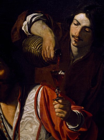Diener schenkt Wein ein, Detail von 
