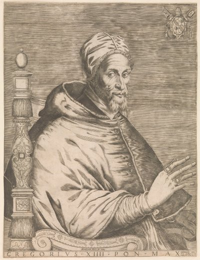 Porträt von Papst Gregor XIV., sitzend Gregorius XIII Pon. Max. (Titel auf Objekt) von Nicolaus van Aelst (attributed to)