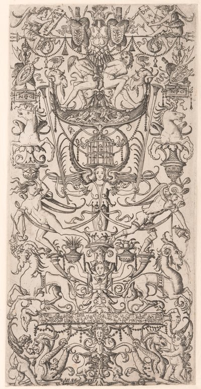 Ornamenttafel mit Vogelkäfig von Nicoletto da Modena