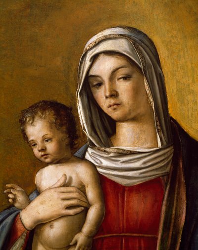 Madonna mit Kind, zentrales Panel des Triptychons mit Madonna und Kind, St. Albert und St. Sebastian von Nicolo Rondinelli