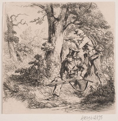 Soldaten in einem Wald. Vorpostengefecht bei Vejle von Niels Simonsen