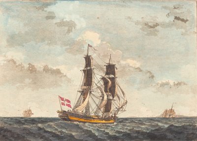 Eine dänische Brigg segelt fast vor dem Wind von Niels Truslew