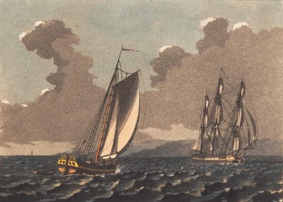 Eine Jagd segelt vor einem Schleier und eine Fregatte ebenso von Niels Truslew