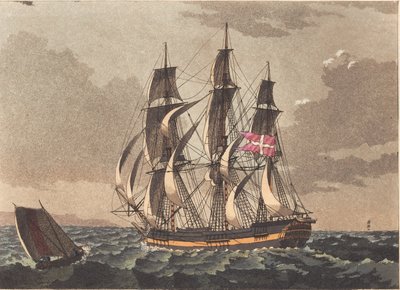 Ein Lotsenboot und ein dänisches Fregattenschiff bei einer Schleierung von Niels Truslew