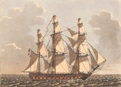 Ein dänisches Kriegsschiff, bei Seitenwind luvwärts gesehen von Niels Truslew