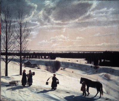 Winterszene, russischer Winter (Beschreibung einer verschneiten Landschaft im Abendlicht) von Nikifor Stepanovich Krylov