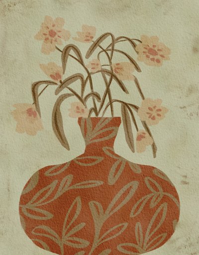 Terrakotta-Vase mit Blüten von Nikita Jariwala